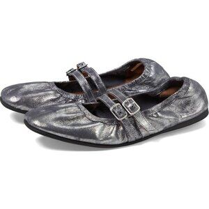 Free People Gemini Ballet Flats 7.5 Silver Distressed Suede Double Strap NEW